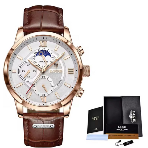 LIGE Classic Leather Strap Watch