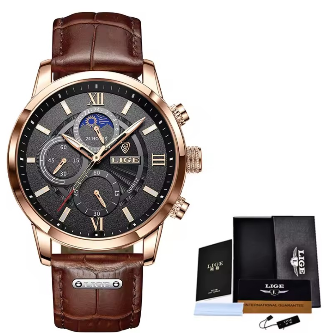 LIGE Classic Leather Strap Watch