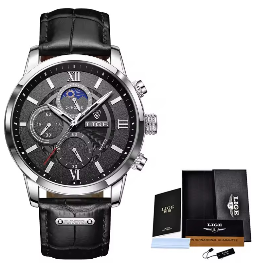 LIGE Classic Leather Strap Watch
