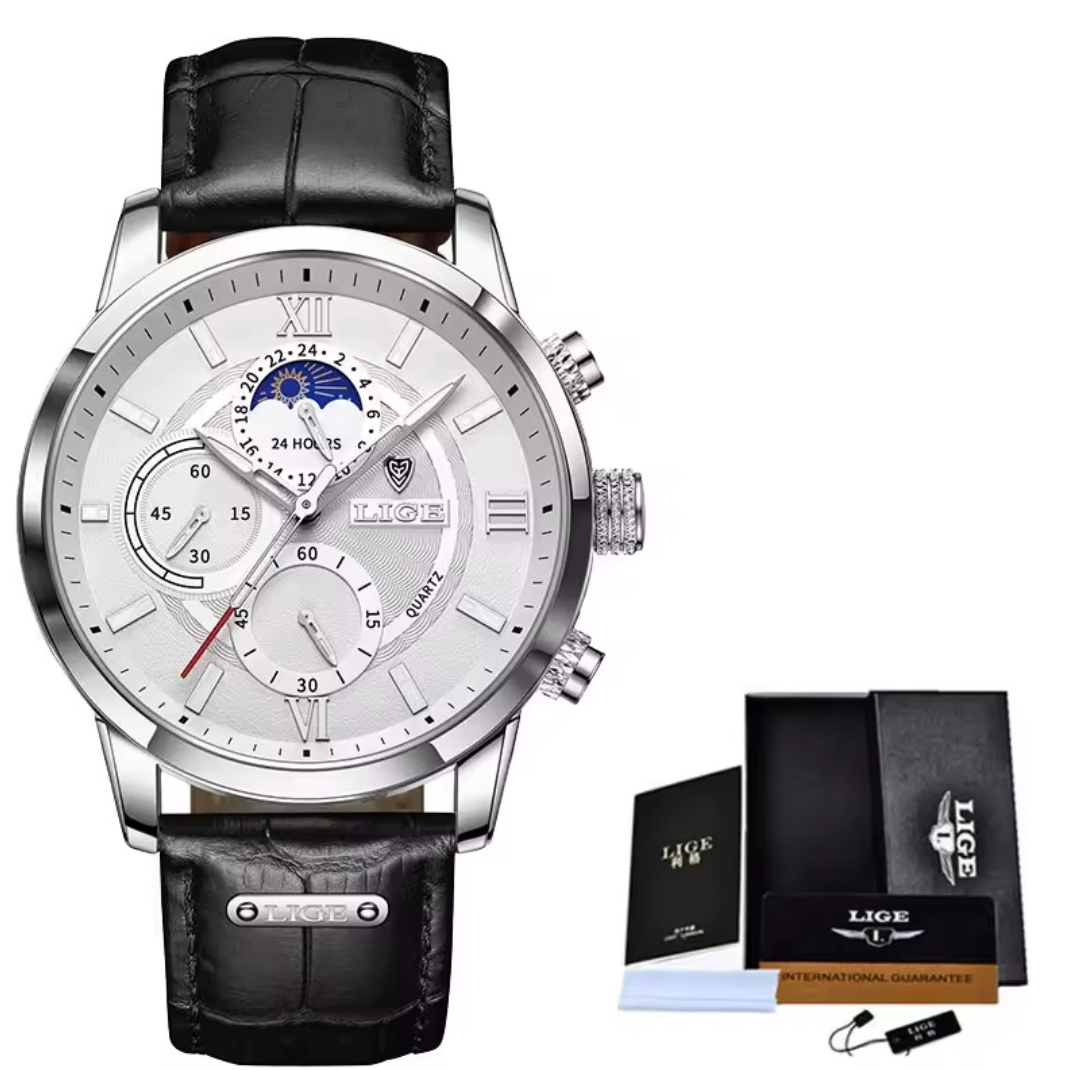 LIGE Classic Leather Strap Watch
