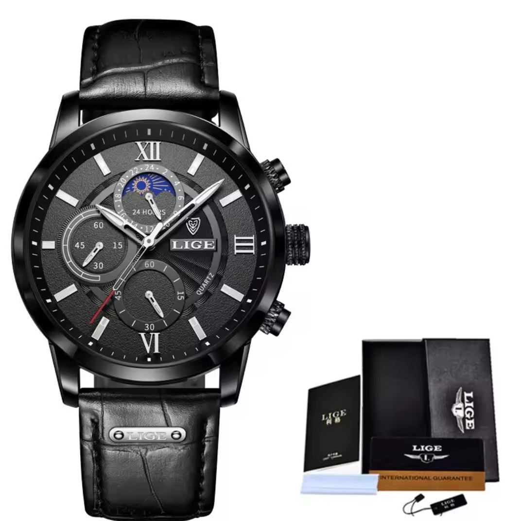 LIGE Classic Leather Strap Watch